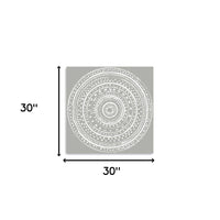 20" Boho White Mandala on a Grey Canvas Wall Art