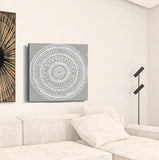 20" Boho White Mandala on a Grey Canvas Wall Art