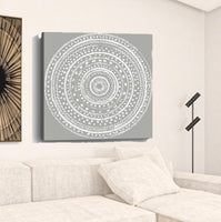 20" Boho White Mandala on a Grey Canvas Wall Art