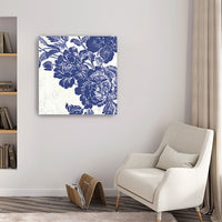 20" Blue Toile Rose Canvas Wall Art