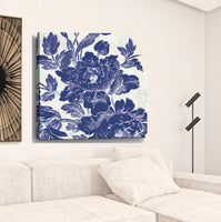 20" Blue Toile Roses Canvas Wall Art
