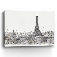 24" Monochrome Paris Rooftops Sketch Canvas Wall Art