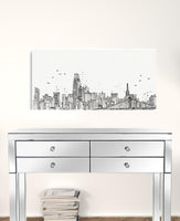 24" Monochrome City Skyline Sketch Canvas Wall Art