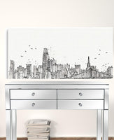 24" Monochrome City Skyline Sketch Canvas Wall Art