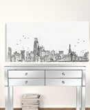 24" Monochrome City Skyline Sketch Canvas Wall Art