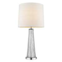 Chiara 1-Light Clear Glass And Polished Chrome Table Lamp With Off White Shantung Shade