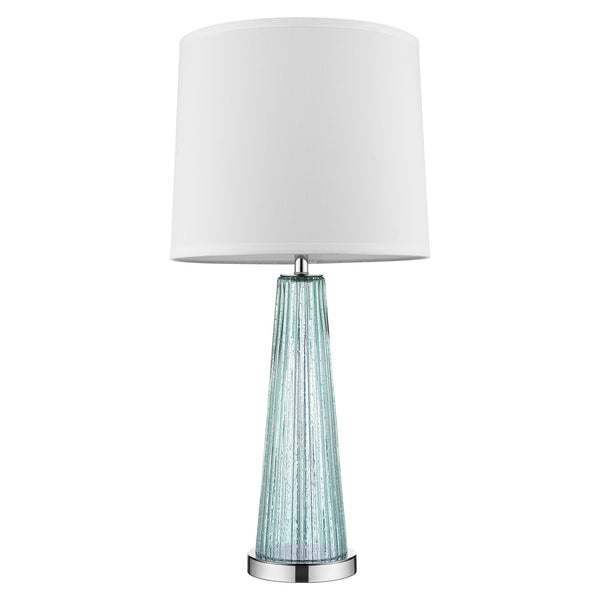 Chiara 1-Light Seafoam Glass And Polished Chrome Table Lamp With Off White Shantung Shade