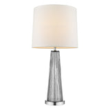 Chiara 1-Light Steel Glass And Polished Chrome Table Lamp With Off White Shantung Shade