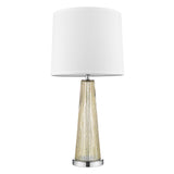 Chiara 1-Light Champagne Glass And Polished Chrome Table Lamp With Off White Shantung Shade