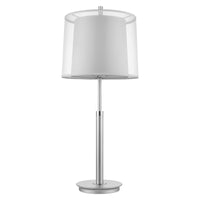 Nimbus 1-Light Metallic Silver And Polished Chrome Table Lamp With Sheer Snow Double Shantung Shade