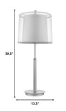 Nimbus 1-Light Metallic Silver And Polished Chrome Table Lamp With Sheer Snow Double Shantung Shade