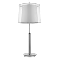 Nimbus 1-Light Metallic Silver And Polished Chrome Table Lamp With Sheer Snow Double Shantung Shade