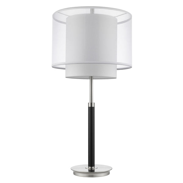 Roosevelt 1-Light Espresso And Brushed Nickel Table Lamp With Sheer Snow Shantung Two Tier Shade