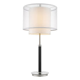 Roosevelt 1-Light Espresso And Brushed Nickel Table Lamp With Sheer Snow Shantung Two Tier Shade