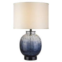 Panacea 1-Light Lagoon Waterglass And Satin Black Table Lamp With Lattice Cream Linen Shade