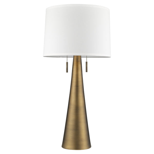 Muse 2-Light Hand Painted Antique Gold Table Lamp With Off White Shantung Shade