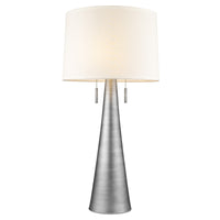 Muse 2-Light Hand Painted Weathered Pewter Table Lamp With Off White Shantung Shade