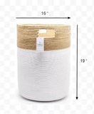 19" White and Natural Jute Woven Rope Basket