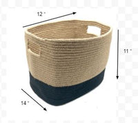 Set of Two Black and Natural Jute Rope Cubby Baskets