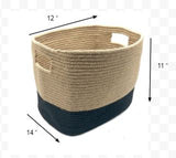 Set of Two Black and Natural Jute Rope Cubby Baskets