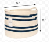 Set of Two Navy and White Stripe Cotton Rope Cubby Baskets