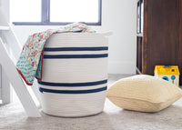 19" Ivory and Navy Stripe Cotton Woven Rope Basket