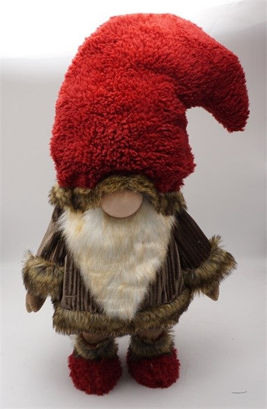 Big Furry Red Hat Brown and Beige Gnome