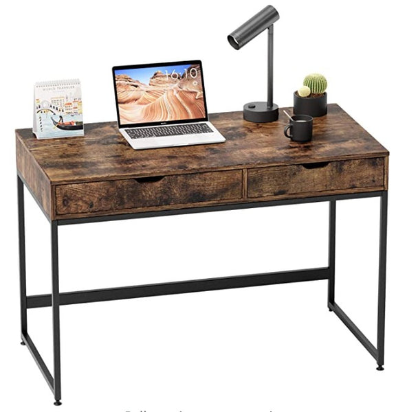 43" Modern Rustic Brown and Black Two Drawer Desk