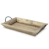 Deep Wooden Tray with Metal Handles
