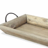 Deep Wooden Tray with Metal Handles