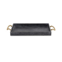 Black Wooden Tray with Rope Handles