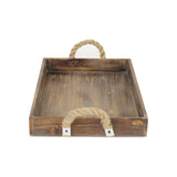 Dark Brown Wooden Tray with Rope Handles