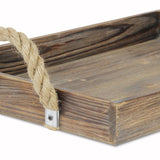 Dark Brown Wooden Tray with Rope Handles