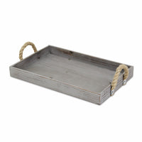 Gray Wooden Tray with Rope Handles