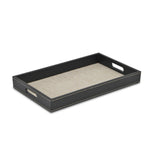 Black and Cream Faux Leather and Linen Serving Tray