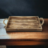 Brown Wooden Tray with Rope Handles