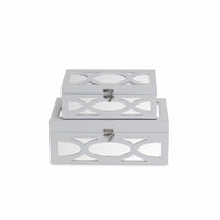 Set of Two White Oval Scroll Mirror Jewelry Storage Boxes