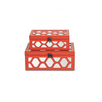 Set of Coral Quatrefoil Mirror Jewelry Storage Boxes