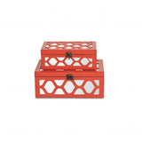 Set of Coral Quatrefoil Mirror Jewelry Storage Boxes