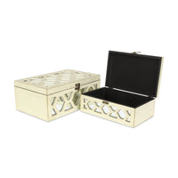 Set of White Quatrefoil Mirror Jewelry Storage Boxes