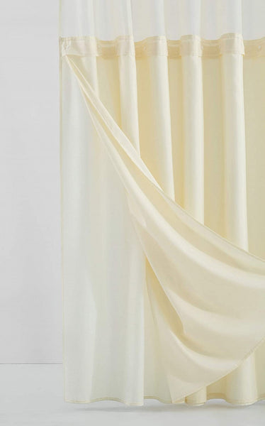 Ivory Sheer and Grid Shower Curtain and Liner Set