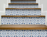 4" X 4" Tulipa Blue and White Peel and Stick Removable Tiles