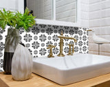 6" X 6" Black and White Daisy Peel and Stick Removable Tiles