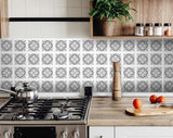 5" X 5" White and Black Cross Peel and Stick Removable Tiles