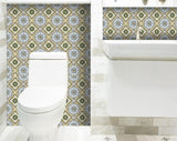 6" X 6" Taupe and Blue Scroll Peel and Stick Tiles