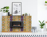 6" X 6" Blue And Yellow Mosaic Peel And Stick Removable Tiles