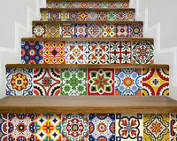 8" X 8" Blue Red Yellow Mosaic Peel And Stick Tiles