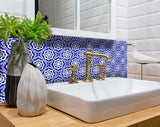 8" X 8" Blue And White Gerbera Peel And Stick Removable Tiles