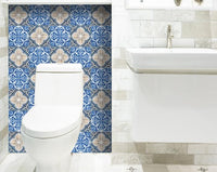 4" X 4" Blues and Crema Peel And Stick Removable Tiles