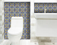 5" X 5" Blue and Yellow Links Peel And Stick Tiles